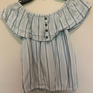 Blue/White Off The Shoulder Shirt